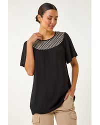 Roman - Mono Print Crochet Neck Top - Lyst