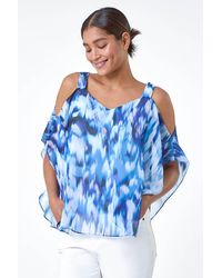 Roman - Abstract V-Neck Cold Shoulder Overlay Top - Lyst
