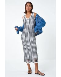Roman - Zig Zag Crochet Knit Bodycon Midi Dress - Lyst