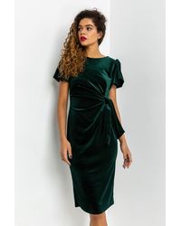 Roman - Velvet Bubble Sleeve Midi Dress - Lyst