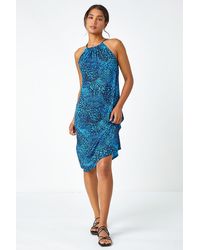 Roman - Animal Print Halter Neck Stretch Dress - Lyst