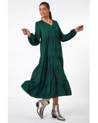Roman - Animal Print Button-Detail Smock Midi Dress - Lyst