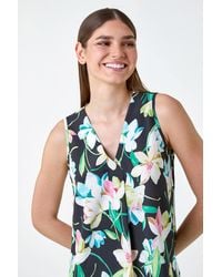 Roman - Floral Print Sleeveless Pleat Vest Top - Lyst