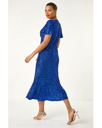 Roman - Sequin V-Neck Stretch Midi Dress - Lyst