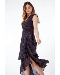 Roman - Metallic Spot Wrap Midi Dress - Lyst