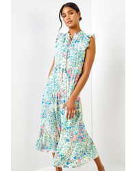 Roman - Ditsy Floral Print Frill Detail Maxi Dress - Lyst