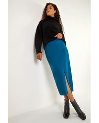 Roman - Front Split Knitted Midi Skirt - Lyst