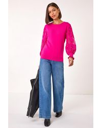Roman - Lace Sleeve Knit Jumper - Lyst