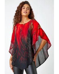 Roman - Abstract Print Chiffon Overlay Stretch Top - Lyst