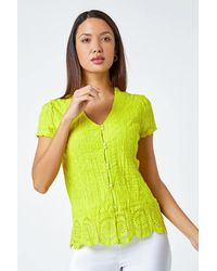 Roman - Cotton Embroidered V-Neck Crinkle Blouse - Lyst