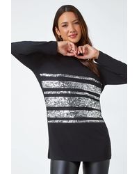 Roman - Sequin Detail Stretch Tunic Top - Lyst