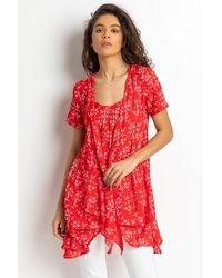 Roman - Floral Print Crinkle Tunic Top - Lyst