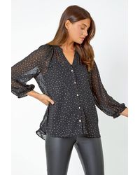Roman - Metallic Spot Print Chiffon Blouse - Lyst