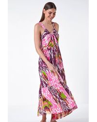 Roman - Abstract Tie Front Tiered Maxi Dress - Lyst