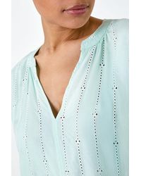 Roman - Embroidered Stripe Notch Neck Top - Lyst