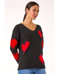 Roman - V-Neck Heart Detail Knit Jumper - Lyst