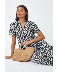Roman - Geometric Print Tiered Midi Dress - Lyst