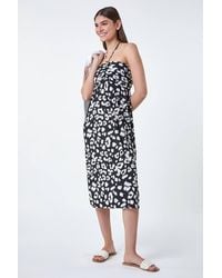Roman - Animal Print Stretch Bandeau Midi Dress - Lyst