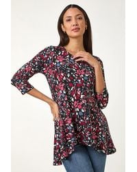 Roman - Floral Print Swing Stretch Tunic Top - Lyst