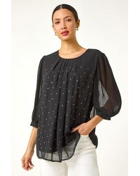 Roman - Pleated Sleeve Hotfix Detail Top - Lyst