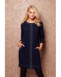 Roman - 3/4 Sleeve Top Stitch Shift Denim Formal Work Midi Dress - Lyst