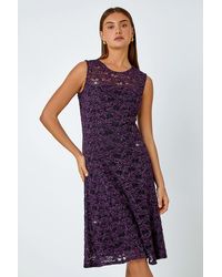 Roman - Sleeveless Glitter Lace Stretch Dress - Lyst