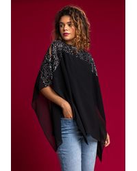 Roman - Sequin Embellished Chiffon Overlay Top - Lyst