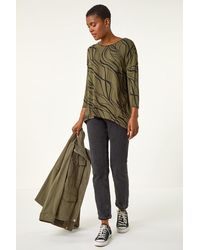 Roman - Abstract Line Print Stretch Jersey Top - Lyst