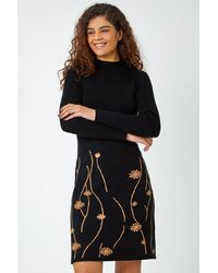 Roman - Ribbed Knit Floral Stretch Dress - Lyst