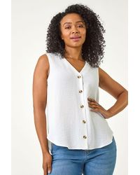 Roman Petite - V-Neck Front Button Blouse - Lyst