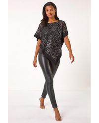 Roman - Sequin Overlay Stretch Tunic Top - Lyst