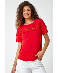 Roman - Lace Detail Jersey T-Shirt - Lyst