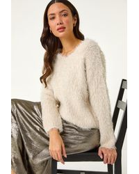 Roman - V-Neck Fluffy Knit Jumper - Lyst