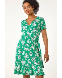 Roman Petite - Floral Print V-Neck Frill Dress - Lyst
