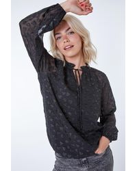 D.u.s.k - Burnout Heart Print Tie Neck Long Sleeve Top - Lyst