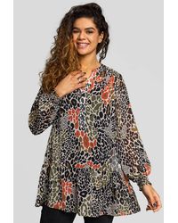 Roman - Chiffon Animal Print Peplum Tunic Top - Lyst