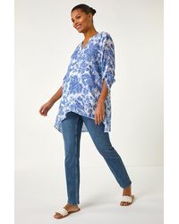 Roman - Floral Print Wrap Hem Tunic Top - Lyst