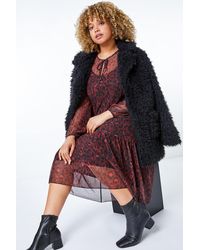 Roman Curve - Leopard Print Mesh Chiffon Midi Dress - Lyst