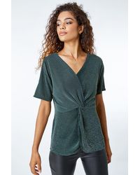 Roman - Twist Front Sparkle Embellished Top - Lyst