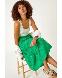 Roman - Broderie Cotton A-Line Midi Skirt - Lyst