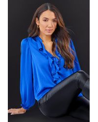 Roman - Satin Ruffle Neck Blouse - Lyst