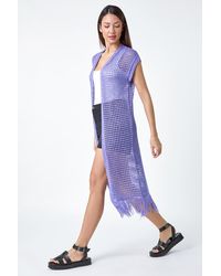 Roman - Longline Shimmer Tassel Knit Kimono - Lyst