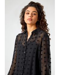 Roman - Textured Spot Button Up Chiffon Blouse - Lyst