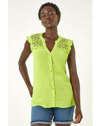 Roman - Sleeveless Lace Detail Blouse - Lyst