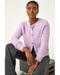 Roman - Fluffy Knit Button Cardigan - Lyst