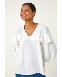 Roman - Frill Front Woven Top - Lyst