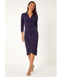 Roman - Floral Glitter Print Wrap Stretch Dress - Lyst