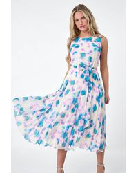 Roman Petite - Abstract Print Pleated Midi Dress - Lyst