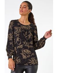 Roman - Floral Print Trim Detail Stretch Top - Lyst