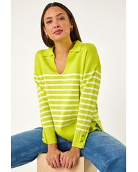 Roman - Horizontal Stripe Collared Knit Jumper - Lyst